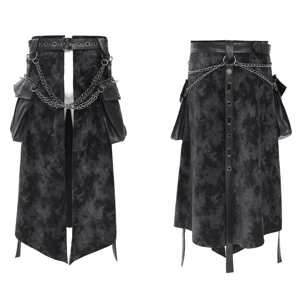 Gothic punk skirt showcasing chains and leather accessories for an edgy, stylish look, perfect for alternative fashion.