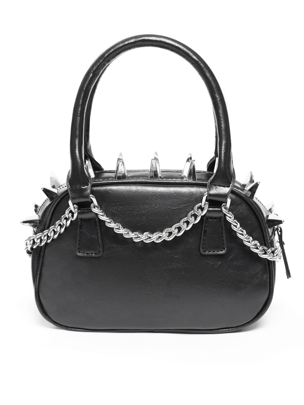 Gothic punk handbag with spikes and silver chain straps, perfect for alternative fashion enthusiasts.