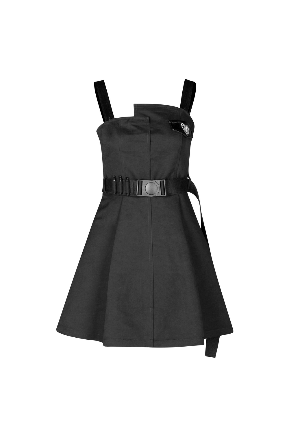 Gothic punk sleeveless dress with a detachable belt and edgy silhouette for hardcore girls.