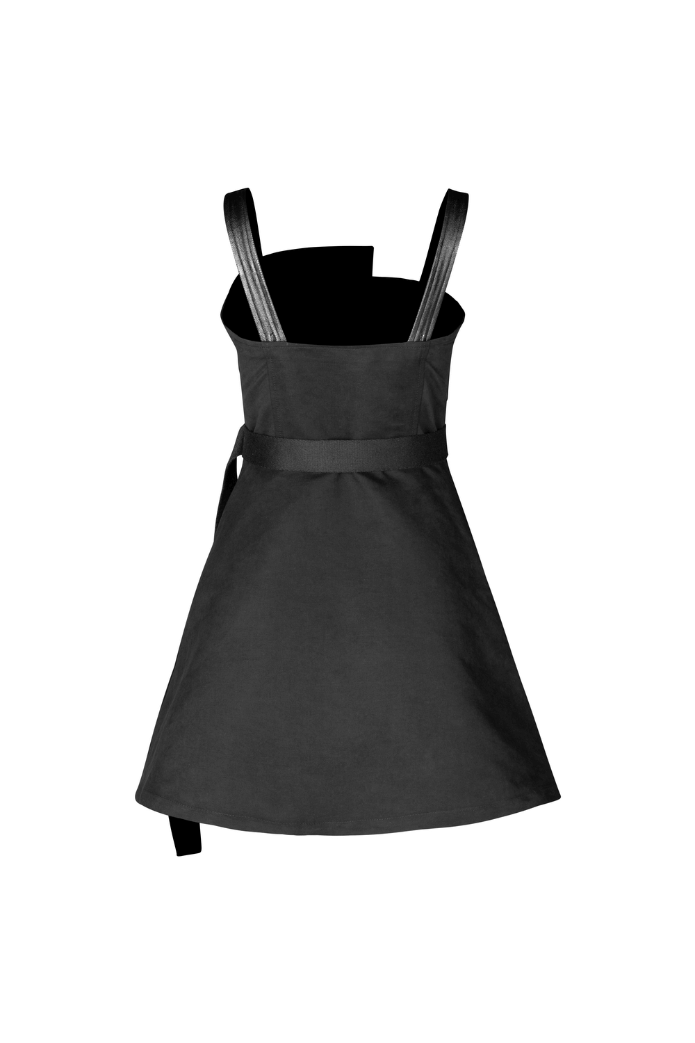 Gothic punk sleeveless dress with belt and embroidery, featuring adjustable straps and unique collar design.