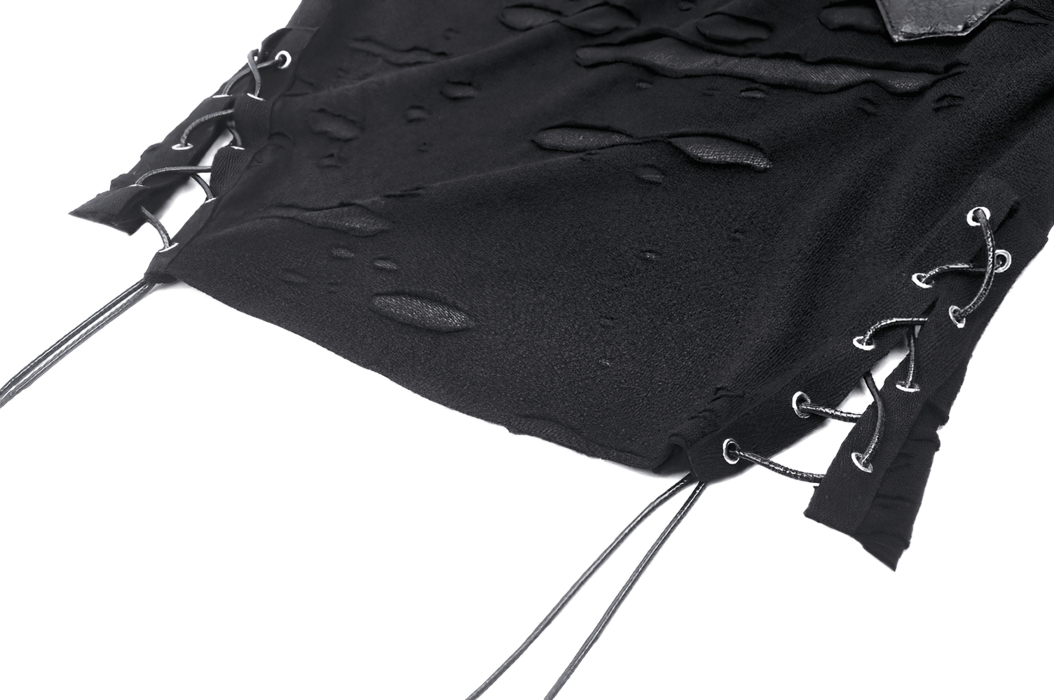 Close-up of the Gothic Punk Sleeveless Ripped Top with buckle straps and edgy side laces.