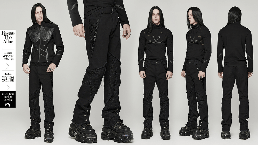 Gothic Punk Spider Mesh Paneled Pants with Eyelets - HARD'N'HEAVY