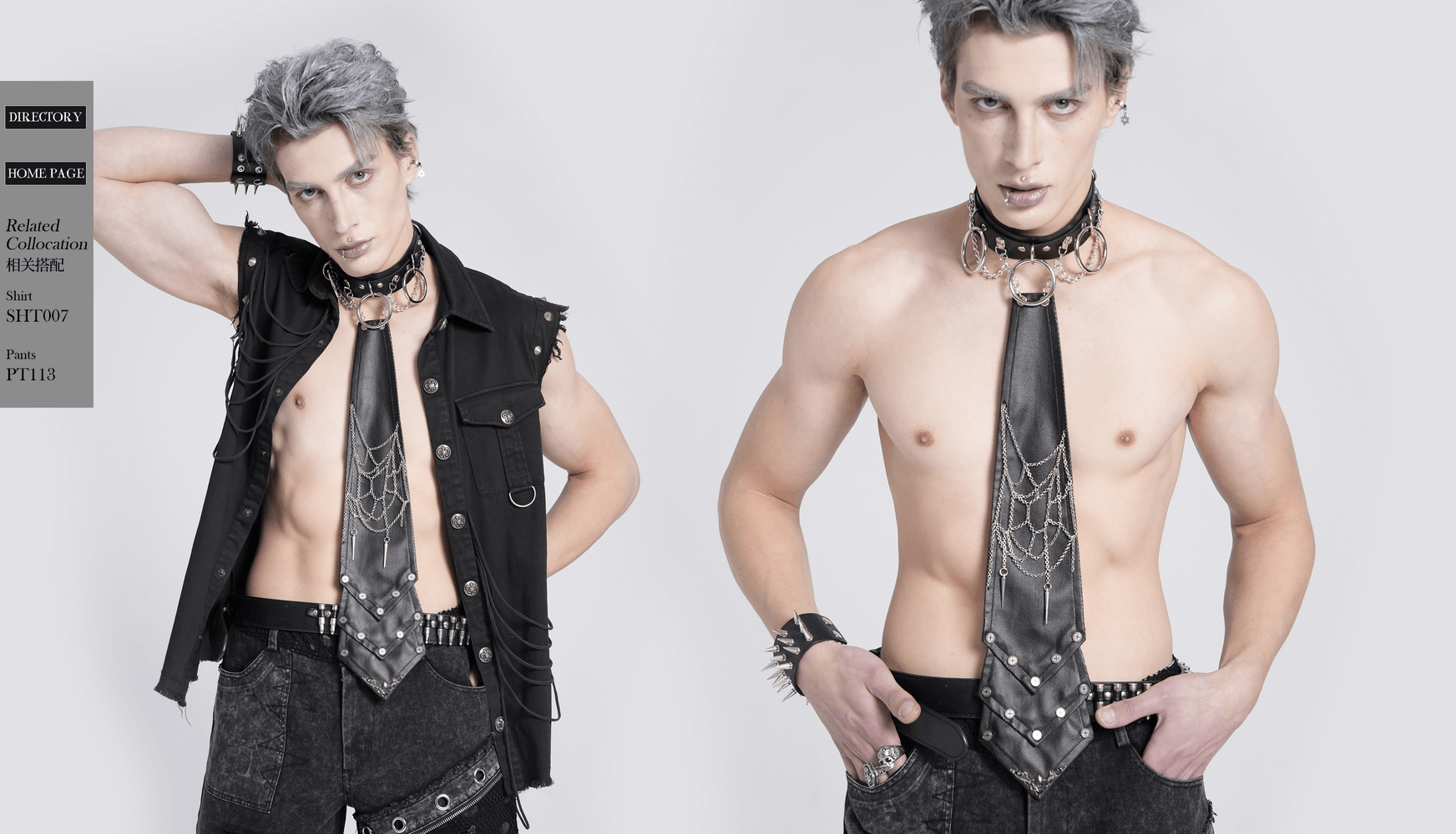 Gothic punk men’s necktie with spider web design and studs, showcasing edgy style and dark elegance.