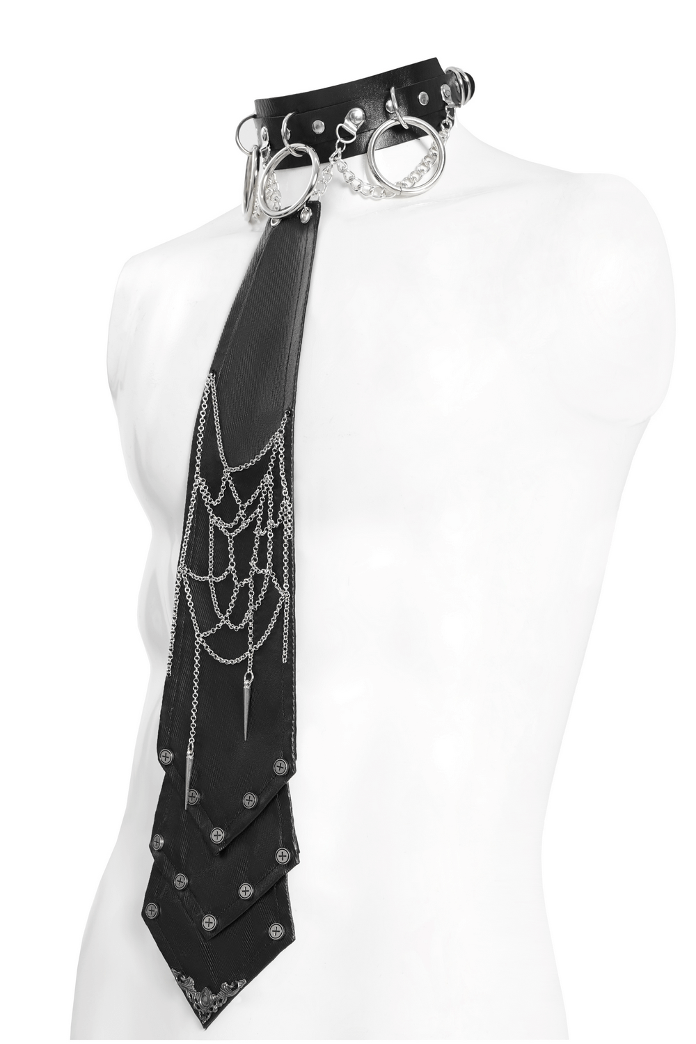 Gothic punk necktie with spider web design and studded detailing, perfect for edgy fashion lovers.