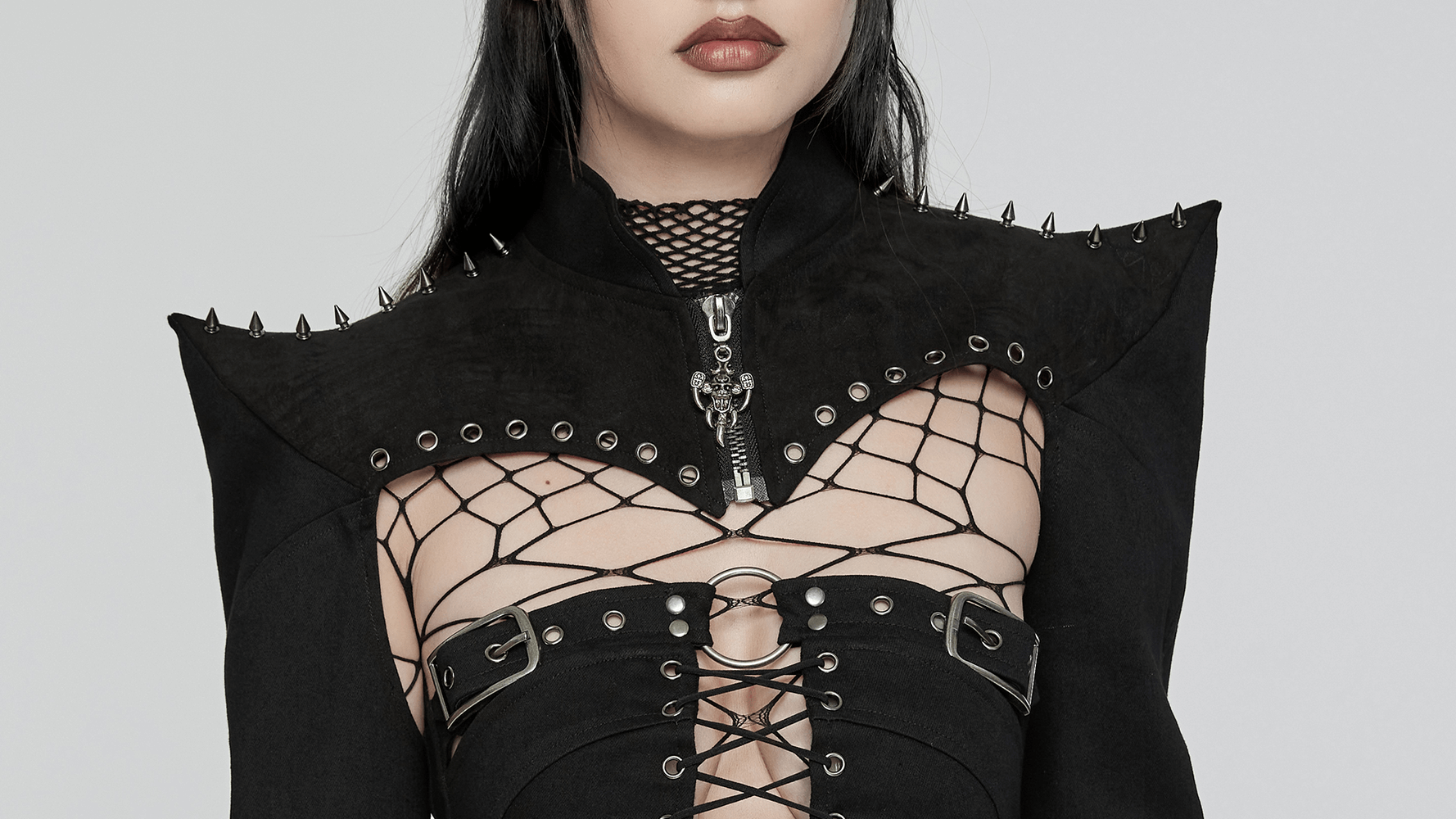 Gothic Punk Spiked Bolero mit Leder- und Denim-Details