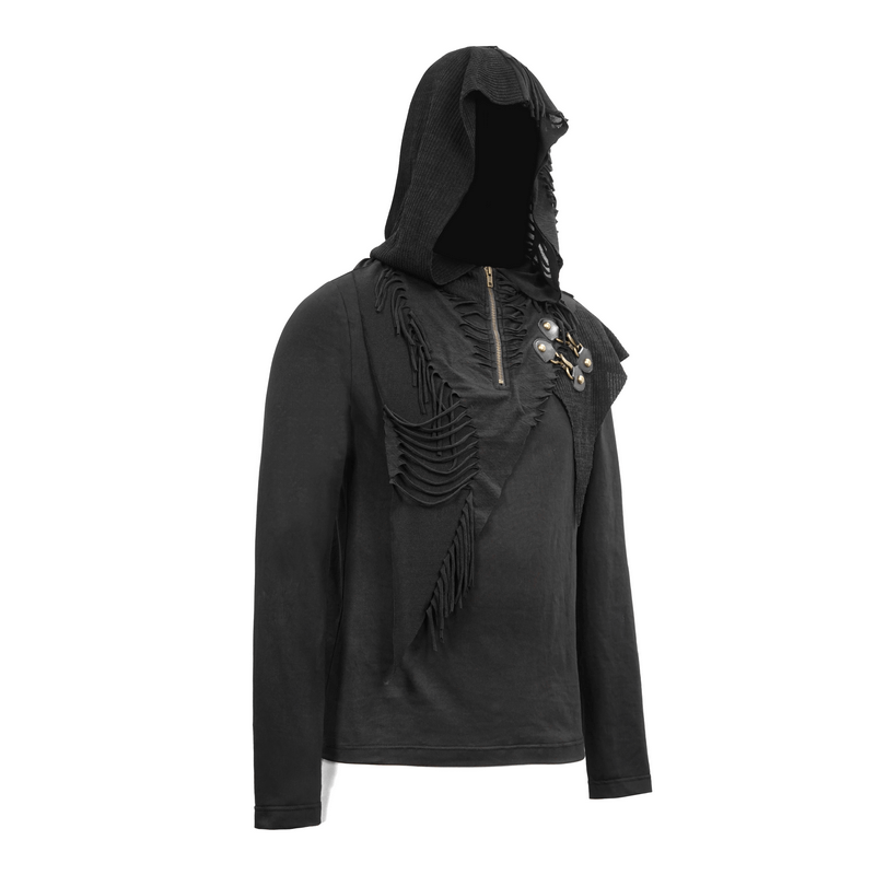 Gothic punk style black hoodie with cutout design and stylish zipper, perfect for alternative fashion enthusiasts.