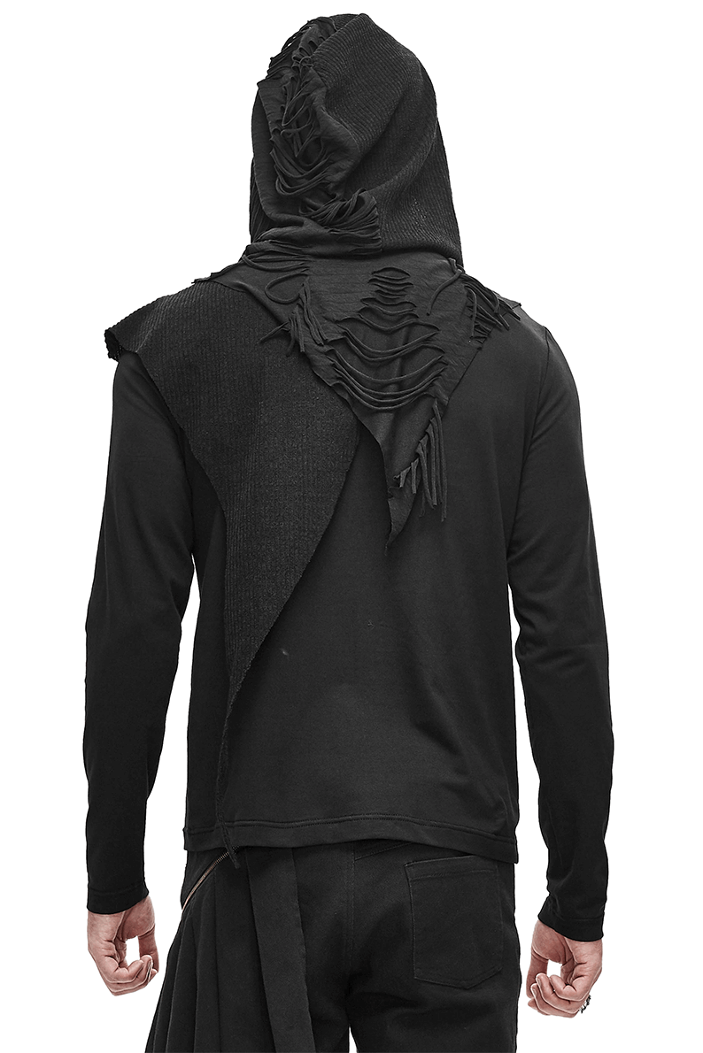 Gothic Punk Style Long Sleeves Hoodie / Black Zipper Cutout Top / Alternative Fashion - HARD'N'HEAVY