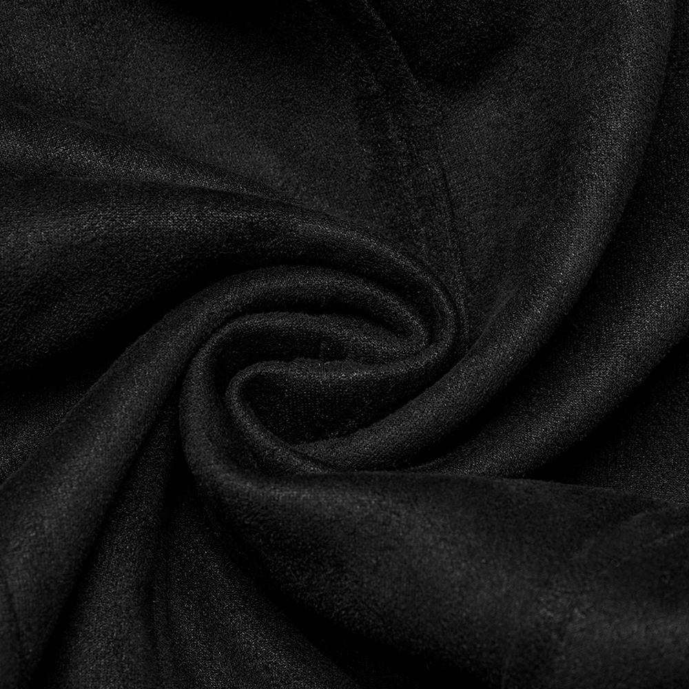 Close-up of soft, luxurious black suede fabric, perfect for edgy gothic fashion designs.