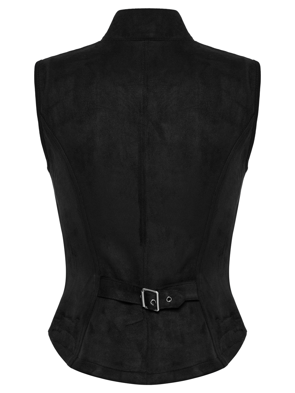 Back view of Gothic Punk Suede Buckle Vest showcasing texture and adjustable waist belt.