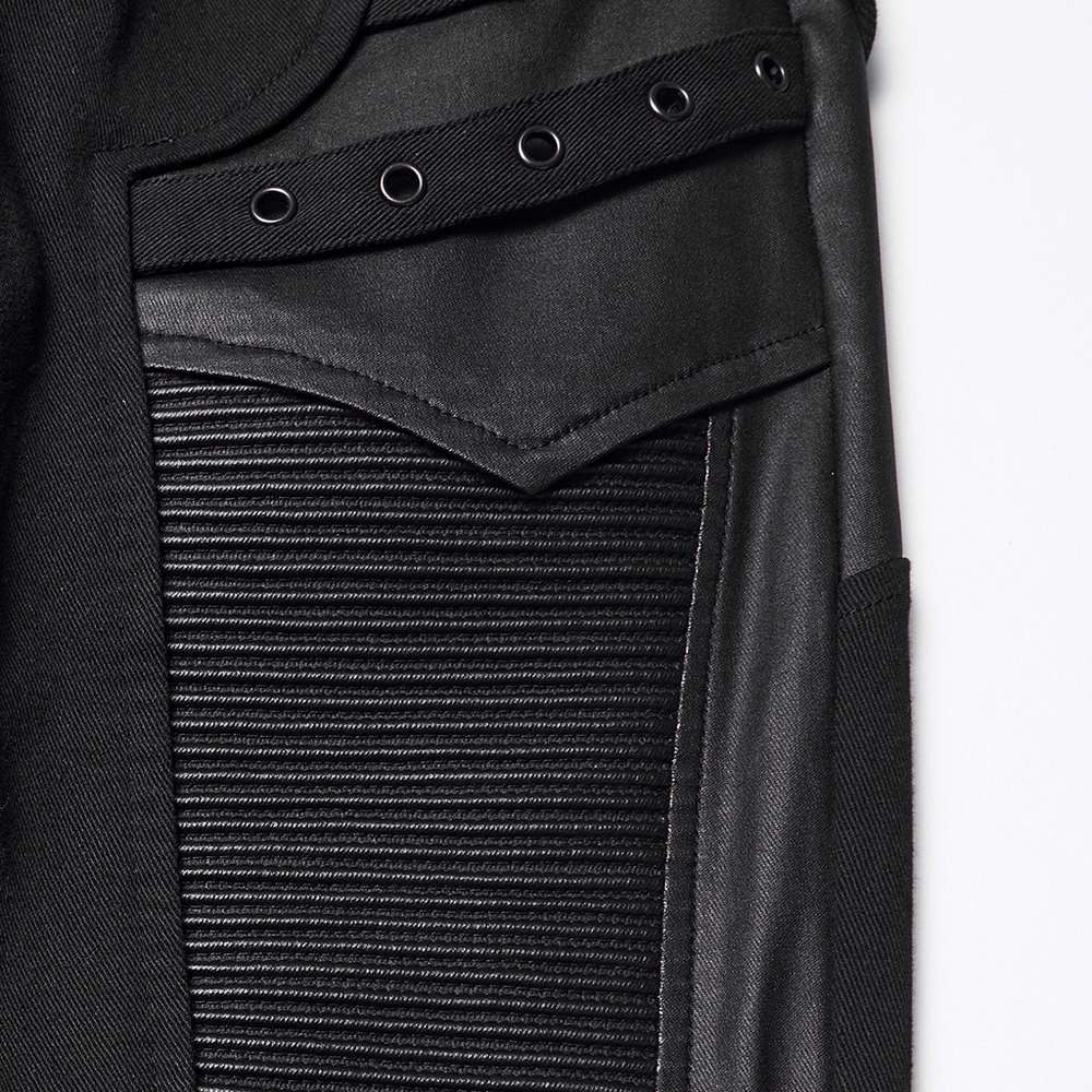 Gothic Punk Techwear Pants with Leather Panel Details showcasing stylish fabric and design elements.