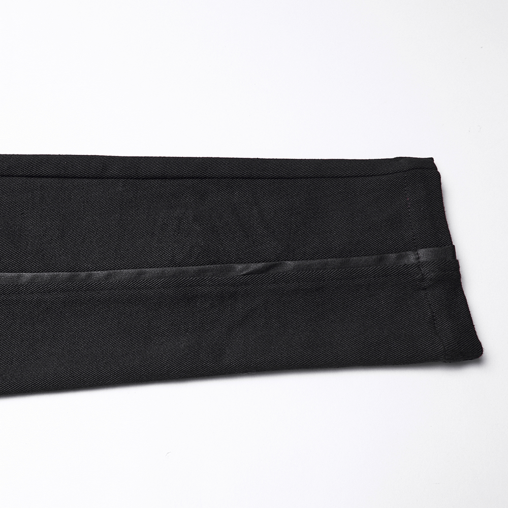 Gothic Punk Techwear Pants with Leather Panel Details close-up of hem and leather panel for stylish streetwear outfit.