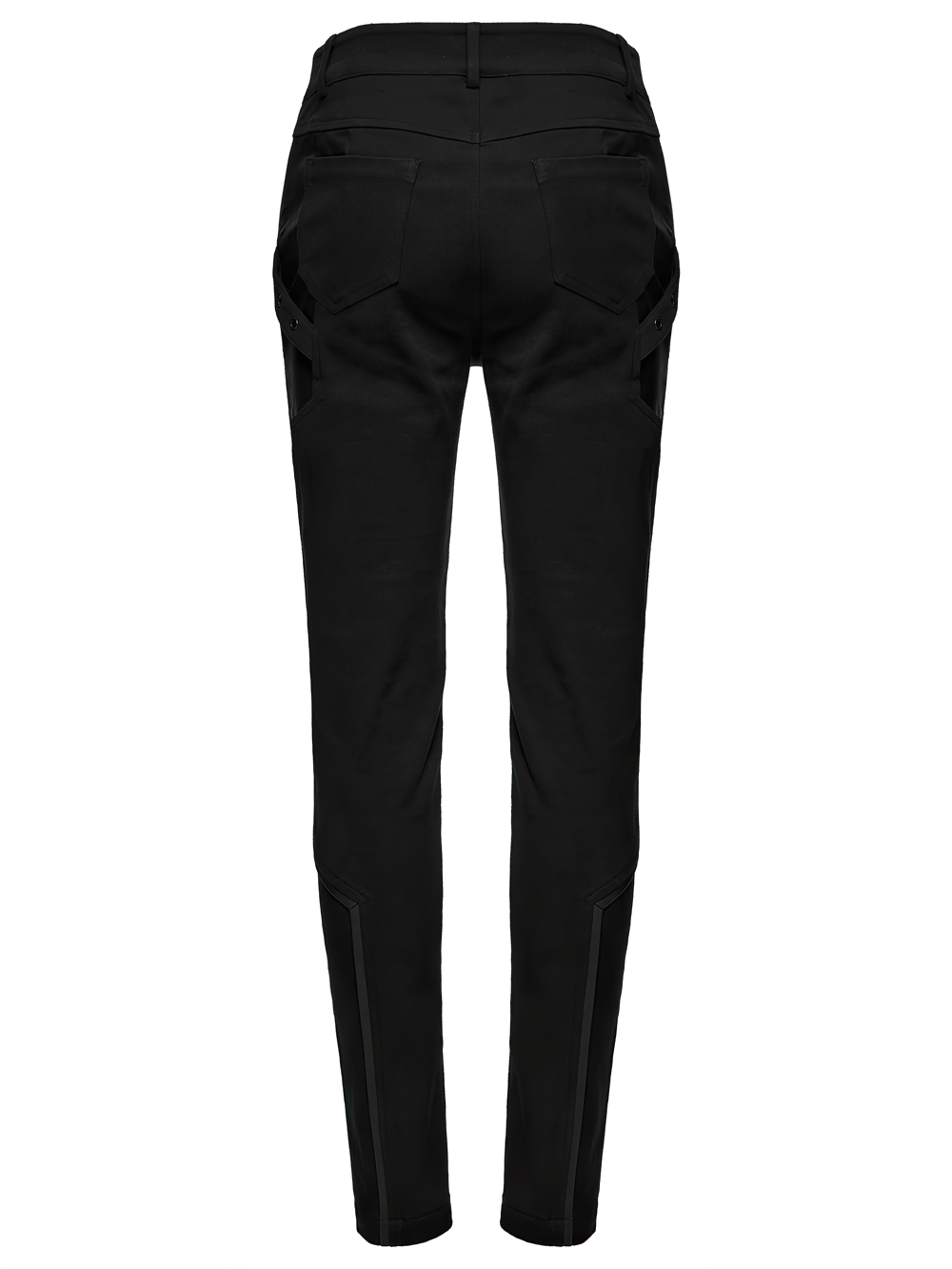 Gothic Punk Techwear Pants with Leather Panel Details, showcasing the back view with unique panel designs.