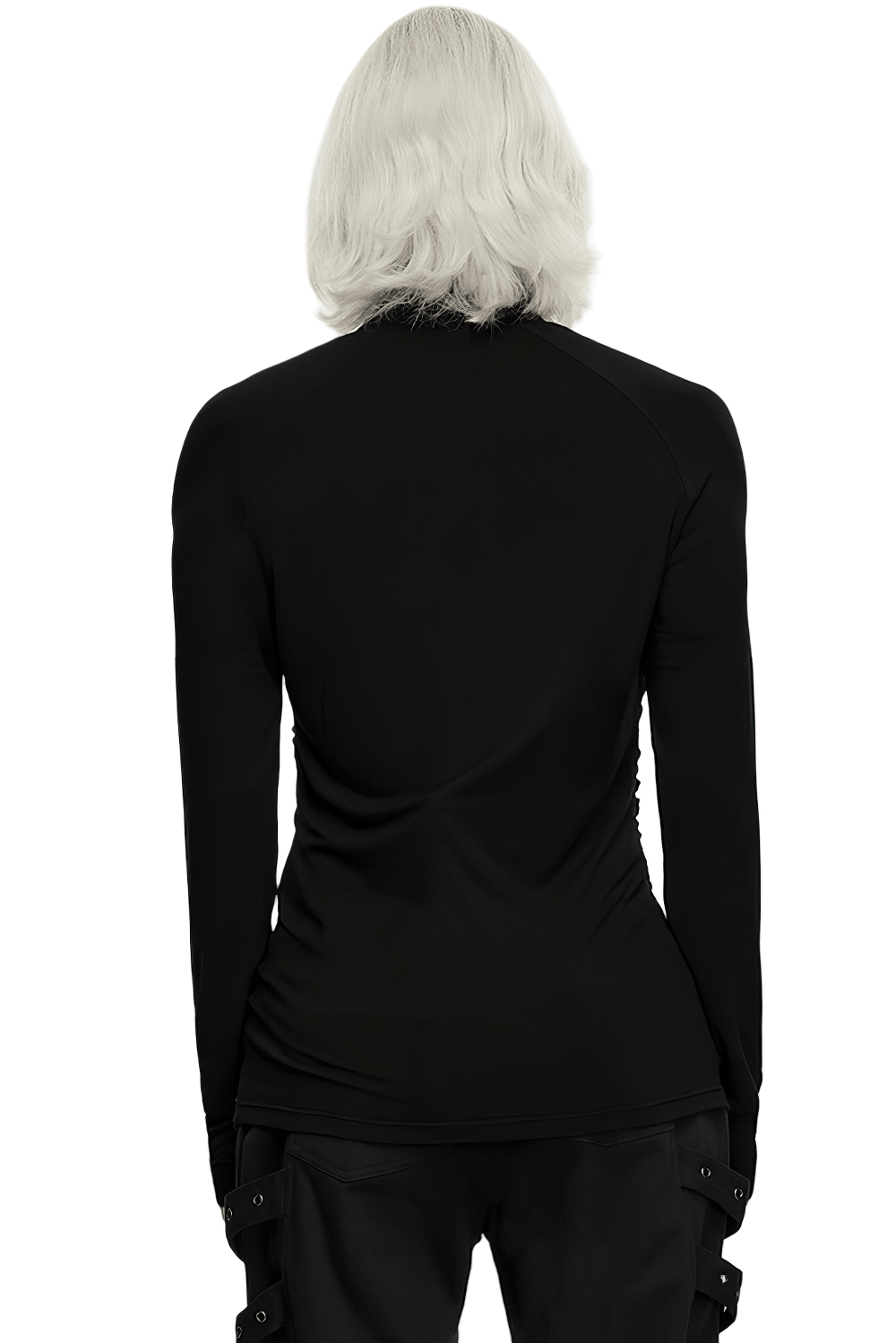 Gothic Punk Turtleneck Top with Ruched Side Lacing black long sleeve fitted dark base layer