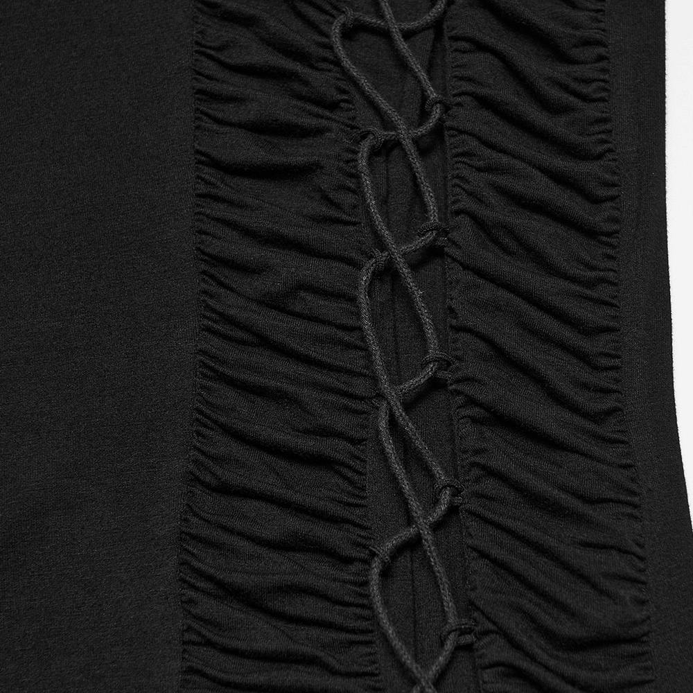 Gothic Punk Turtleneck Top with Ruched Side Lacing black close-fit top with corset-style side lacing