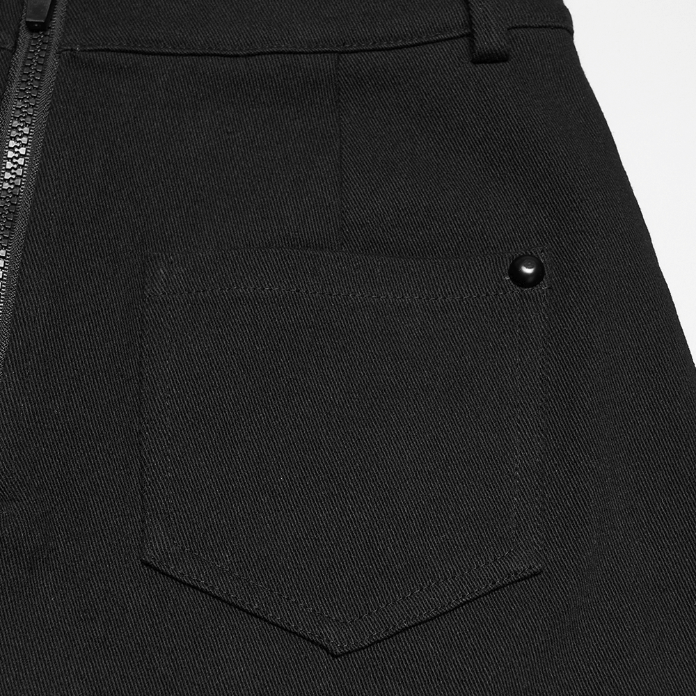 Gothic Punk Twill Mini Skirt with Zip Cargo Pockets close-up of pocket detail and zipper