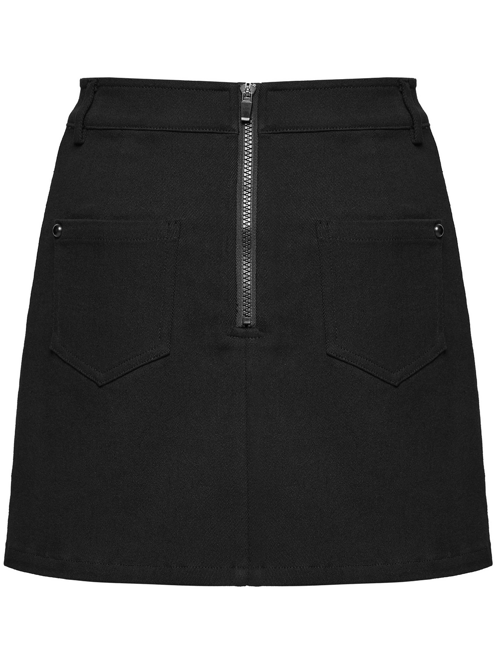 Gothic Punk Twill Mini Skirt with Zip Cargo Pockets featuring a sleek design and metal zipper detail.