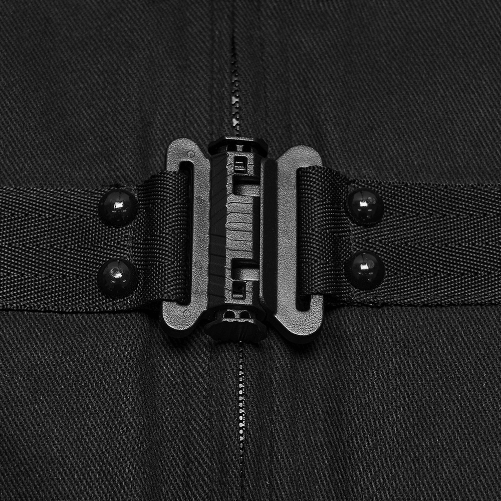 Gothic Punk Warrior Vest with Armor Shoulder Details, black buckle front with industrial zip detail