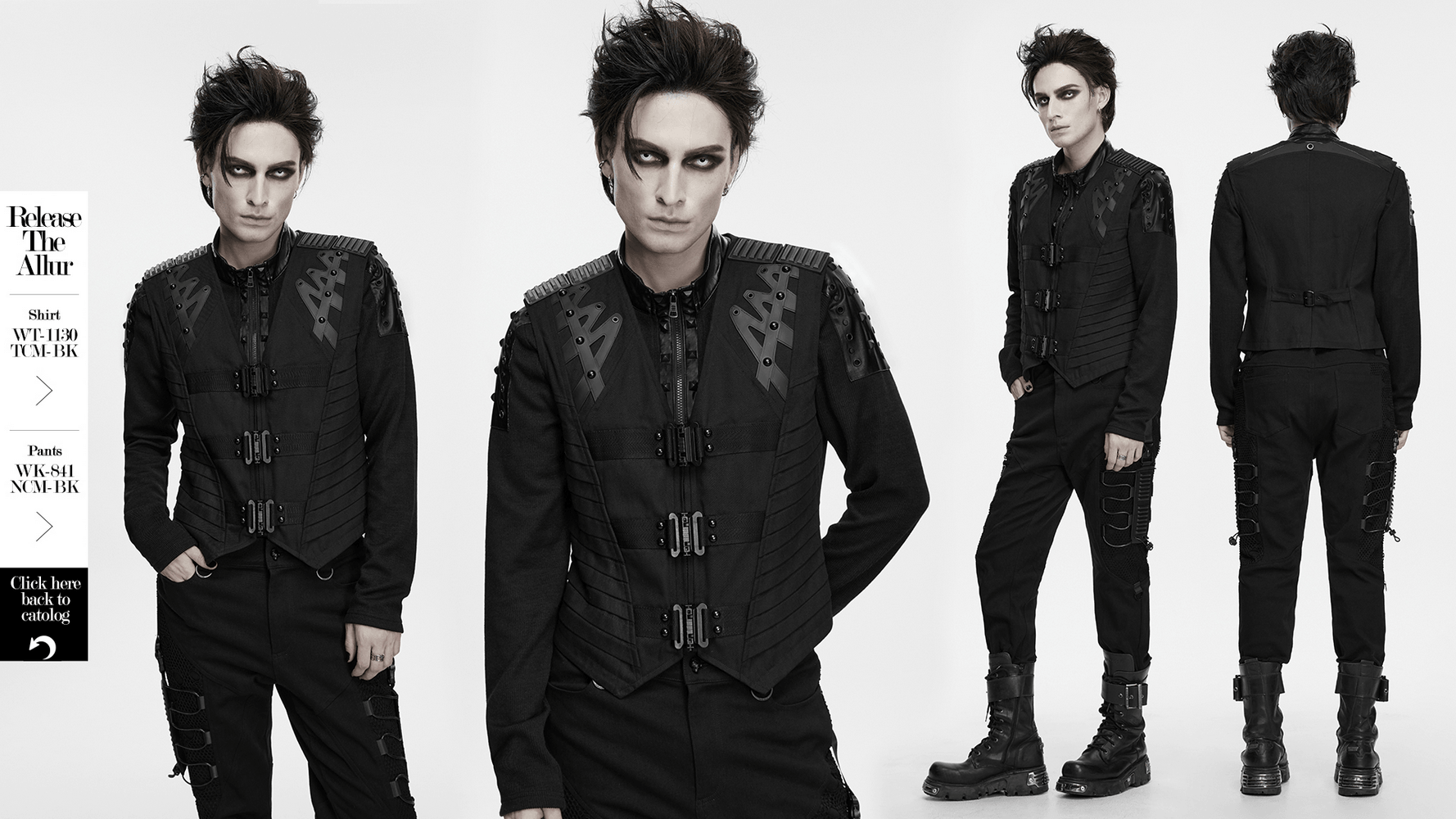 Gothic Punk Warrior Vest with Armor Shoulder Details, black industrial zip-front vest with buckles and futuristic panels