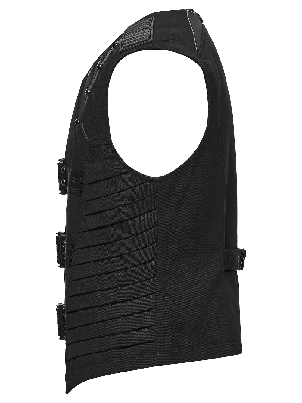 Gothic Punk Warrior Vest with Armor Shoulder Details, black industrial buckles and zip front for a fierce cyber-goth edge
