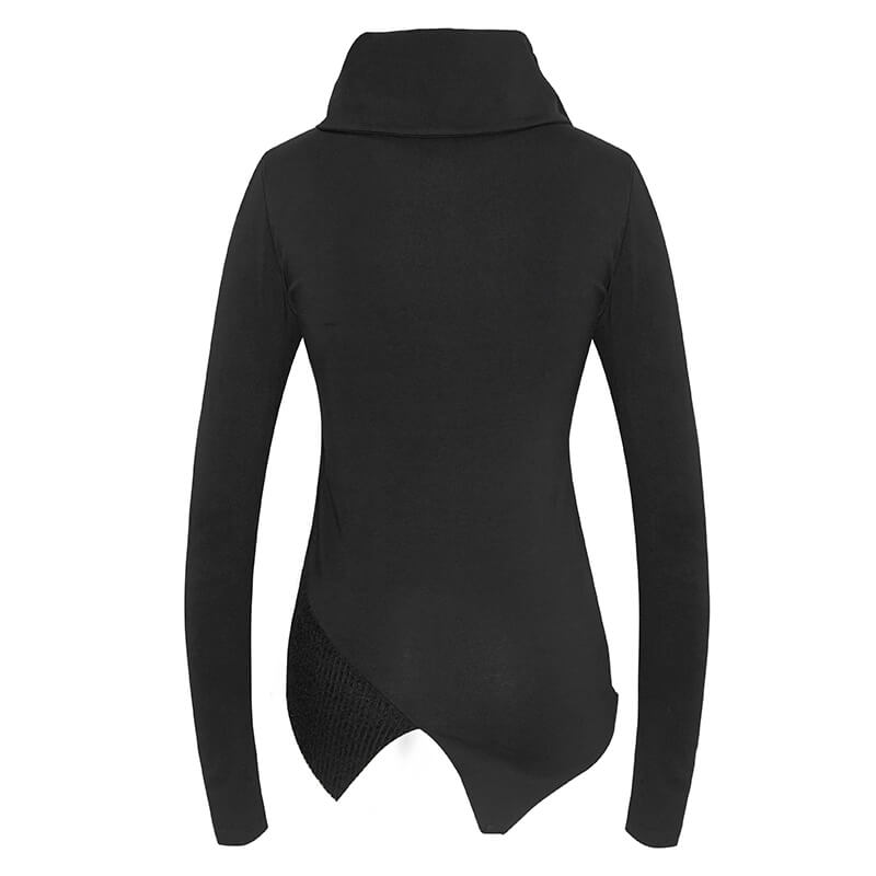 Gothic Punk Women's Black High Neck Collar Sleeve Irregular Sweatshirt / Stylish Ladies Warm Tunics - HARD'N'HEAVY