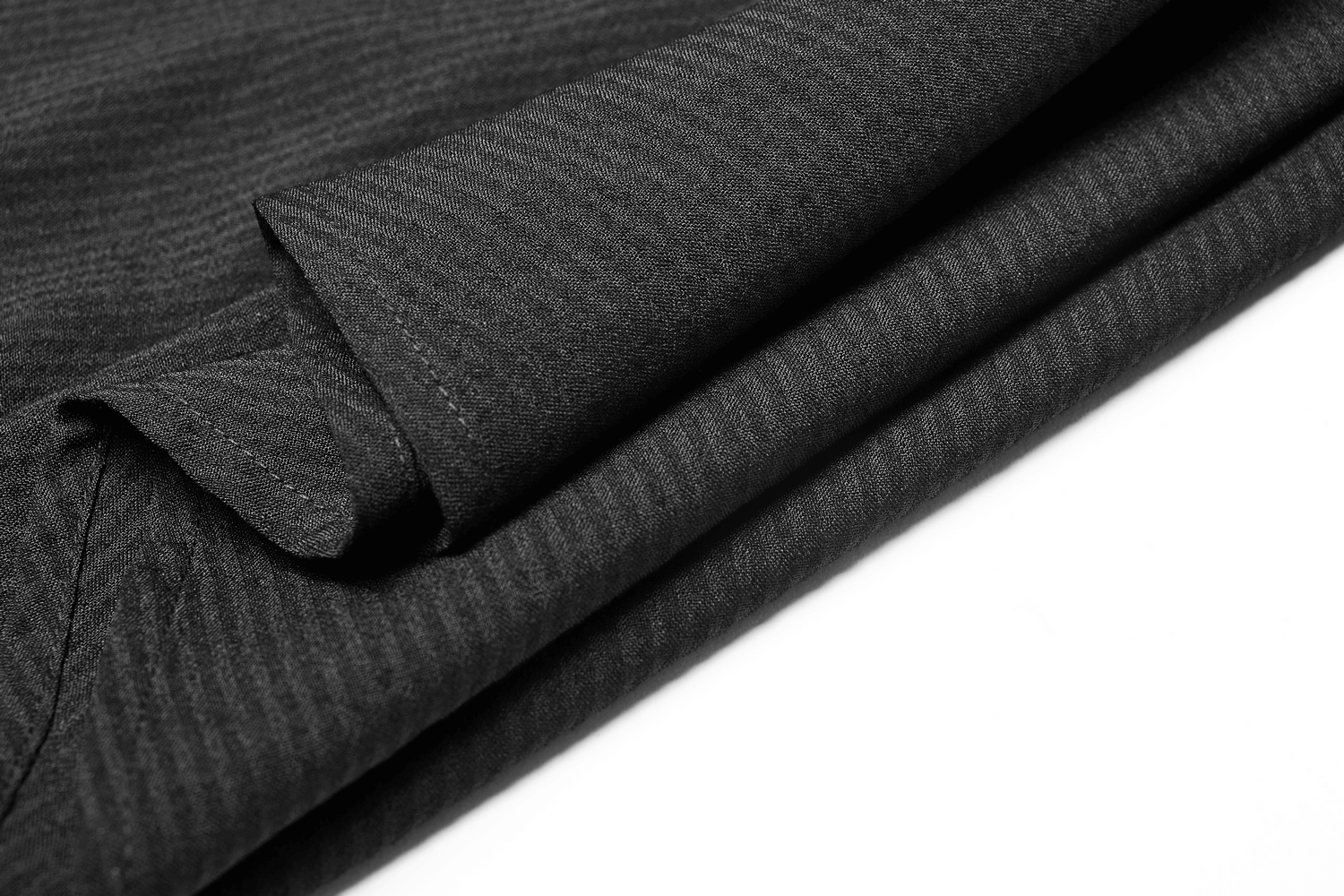 Close-up of soft, dark striped fabric showcasing texture, perfect for gothic fashion garments.