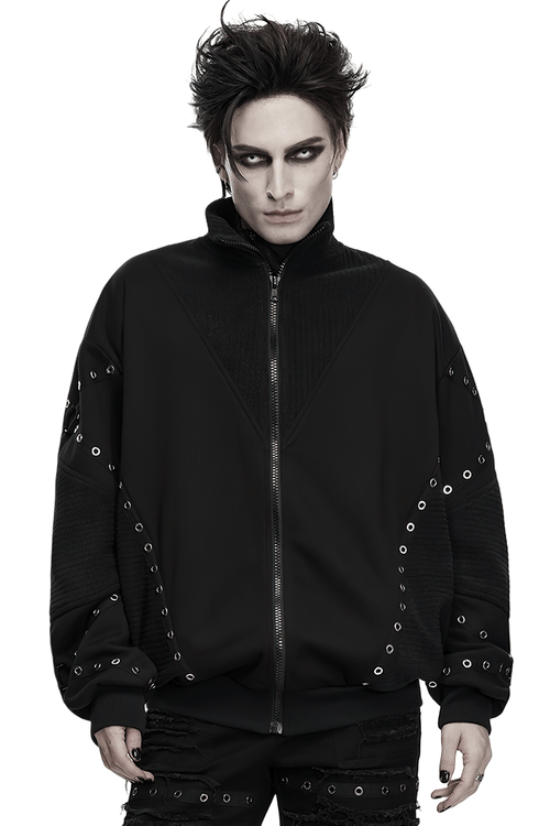 Chaqueta punk gótica con cremallera y parches con ojales