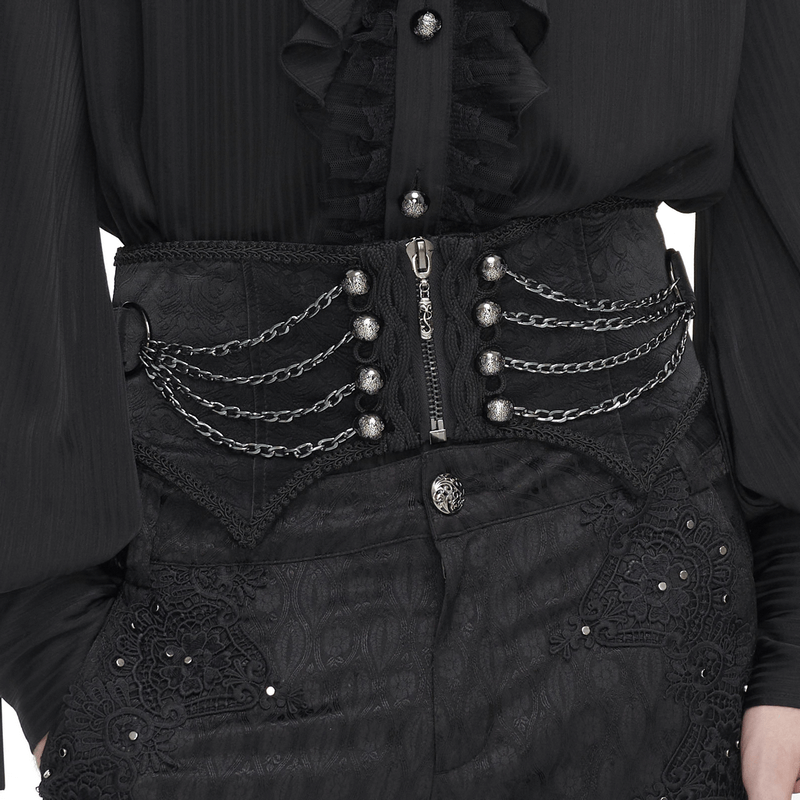 Men's gothic punk girdle with zipper and multi chains, blending edgy fashion and individuality.