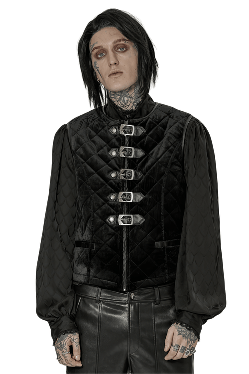 Gilet gothique matelassé pour hommes avec fermeture à fermoir en métal