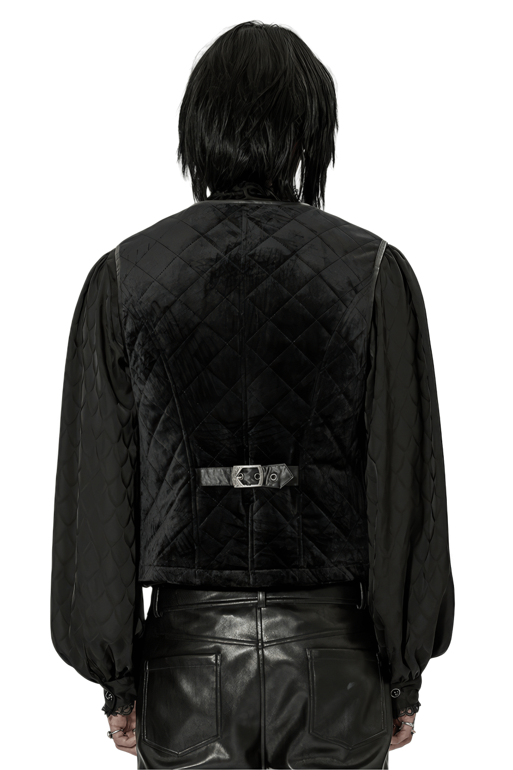 Gothic Quilted Men's Waistcoat with Metal Clasp Closure