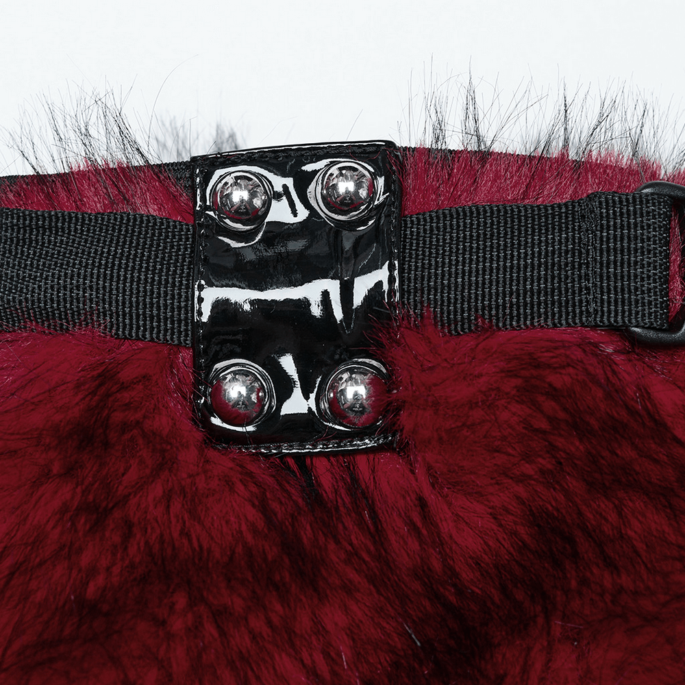 Gothic Red Faux Fur Leg Warmers with Patent Leather Rivets