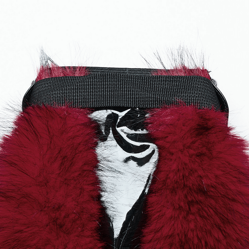 Gothic Red Faux Fur Leg Warmers with Patent Leather Rivets