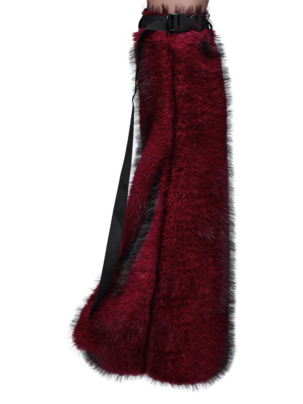 Gothic Red Faux Fur Leg Warmers with Patent Leather Rivets