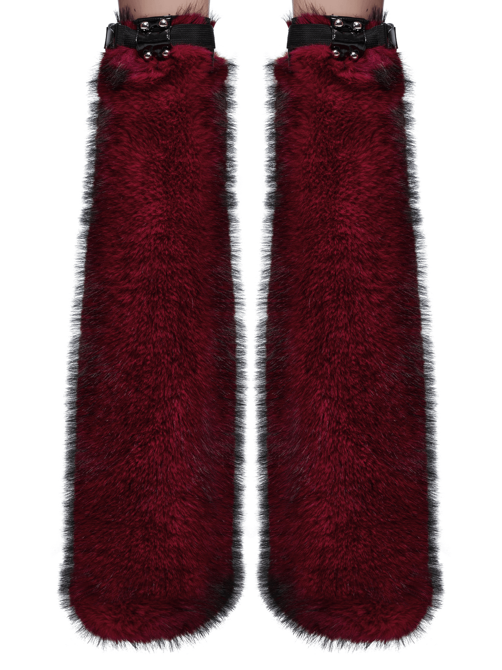 Gothic Red Faux Fur Leg Warmers with Patent Leather Rivets