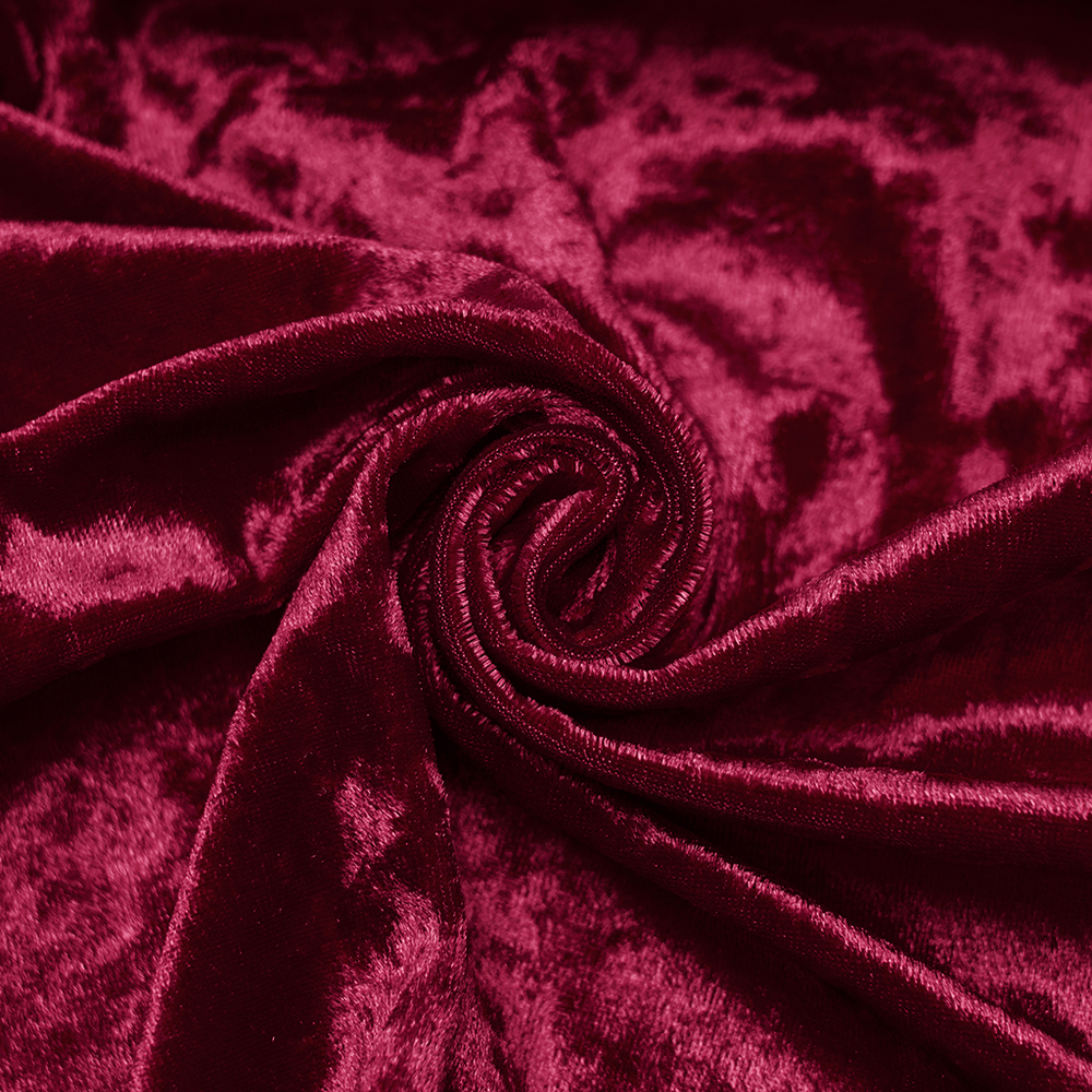 Gothic Red Velvet Dress with Lace-up Back and High Slit luxurious fabric detail in deep red velvet.