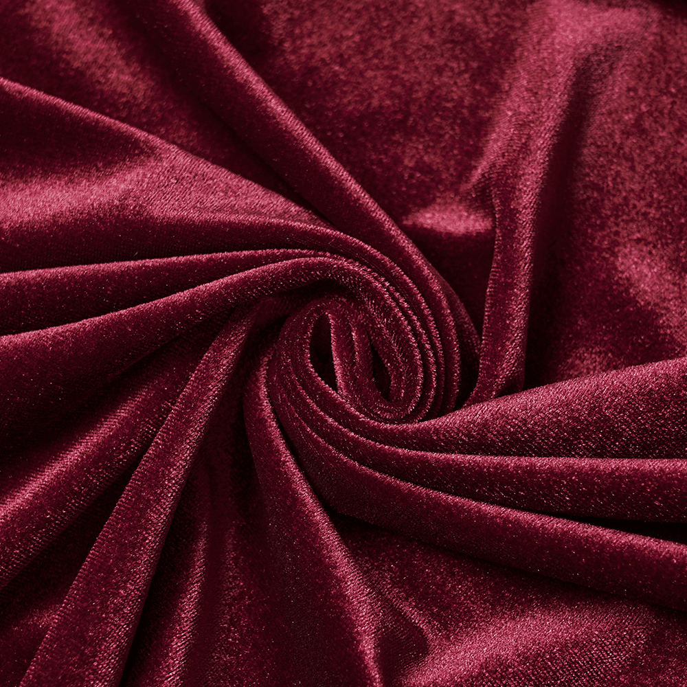 Gothic Red Velvet Hooded Cloak with Black Lace Trim - luxurious red velvet fabric close-up