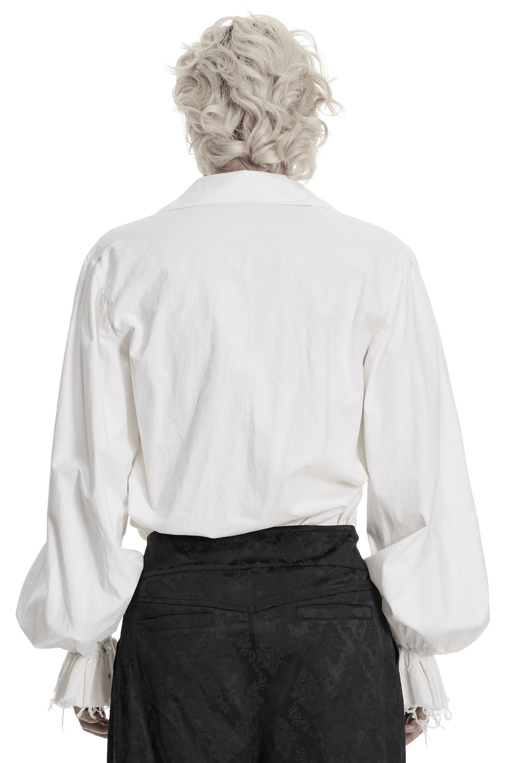 Back view of a Gothic Retro Shirt with Bubble Sleeves and Ruffles, showcasing its voluminous sleeves and ruffled details.