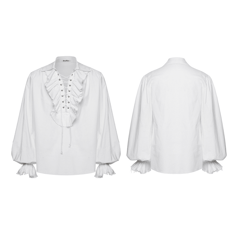 Gothic Retro Shirt with Bubble Sleeves and Ruffles showcasing ruffled front and lace-up design.