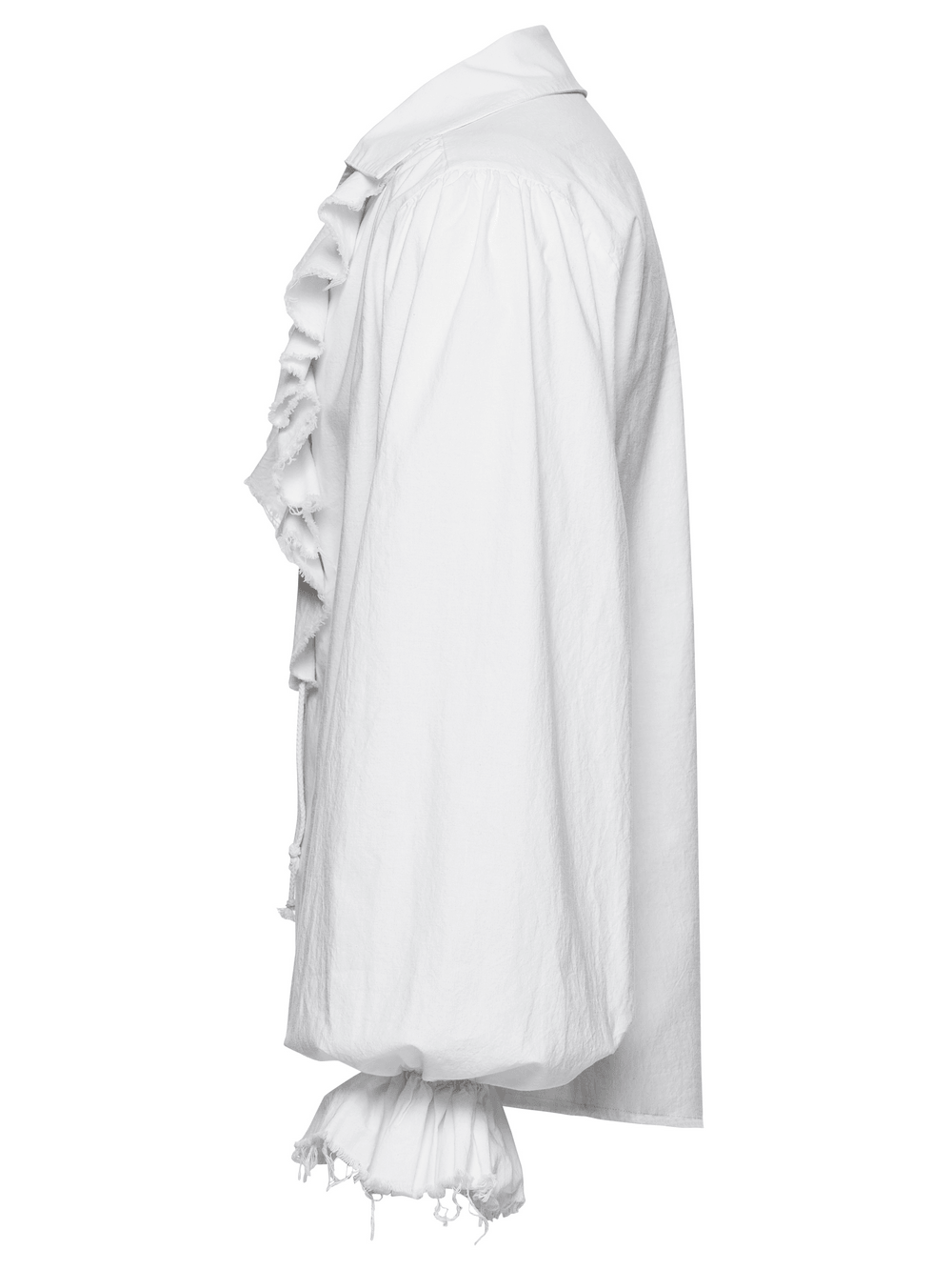 Gothic Retro Shirt with Bubble Sleeves and Ruffles showcasing a classic white design with ruffled front and voluminous sleeves.