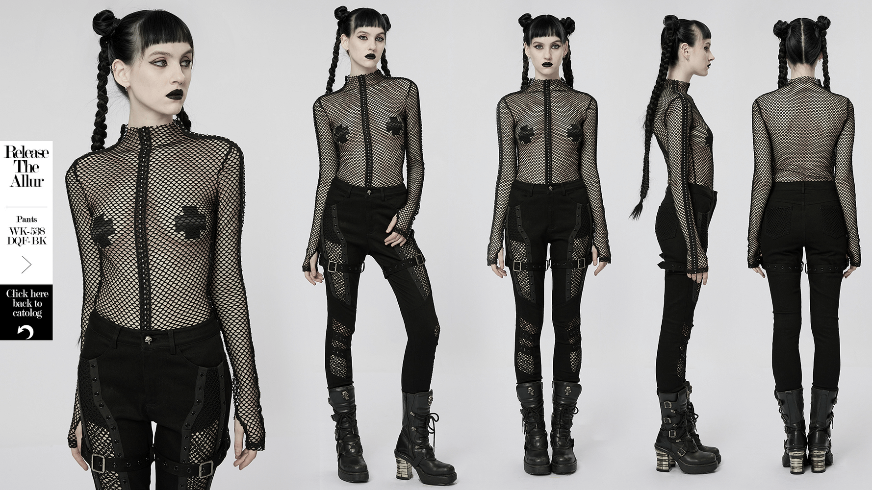 Gothic Rhombus Mesh High-Neck Top showcased on model, featuring edgy style with punk elements and form-fitting silhouette.