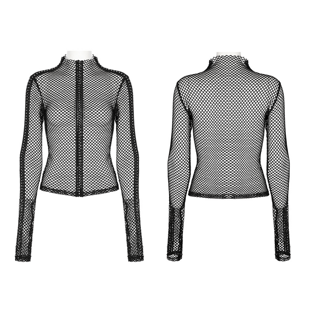 Gothic Rhombus Mesh High-Neck Top for Edgy Style - HARD'N'HEAVY
