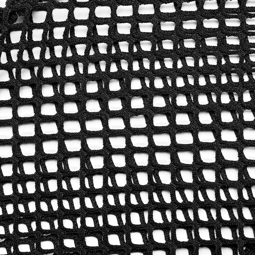 Close-up of gothic black rhombus mesh fabric, showcasing edgy stretchable diamond mesh for punk style tops.