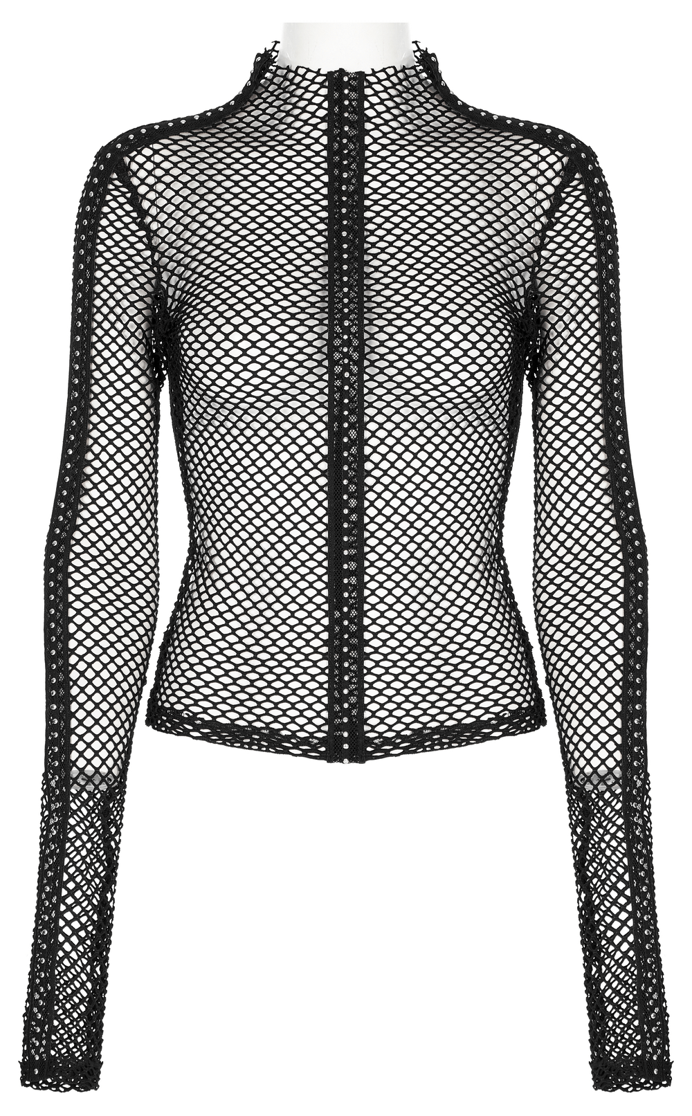 Gothic Rhombus Mesh High-Neck Top in black, showcasing a fitted, edgy design with striking diamond mesh pattern.