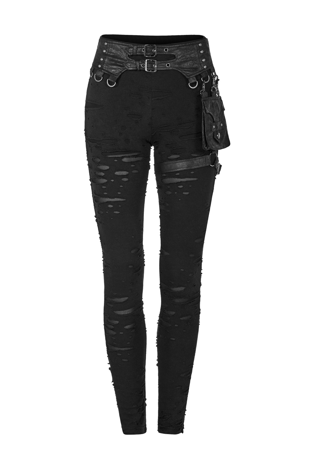 Gothic Ripped Skinny Leggings with Chain Accents