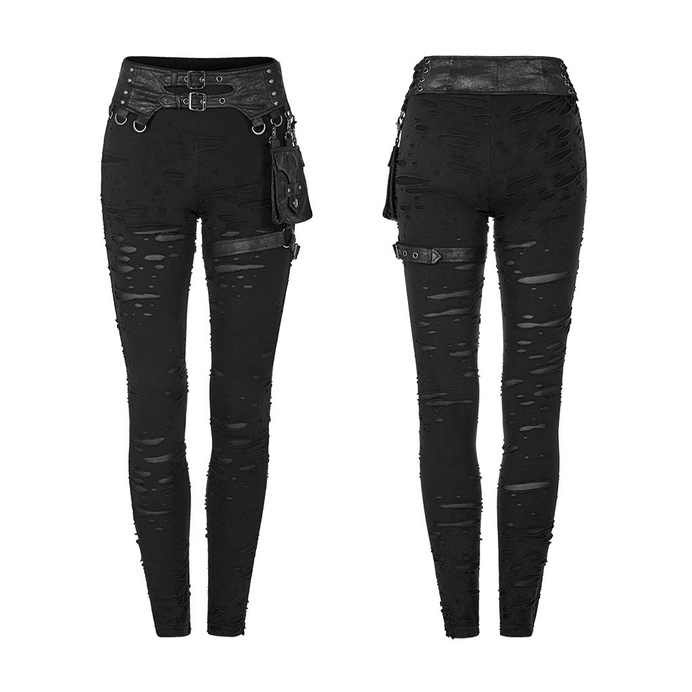 Gothic Ripped Skinny Leggings with Chain Accents