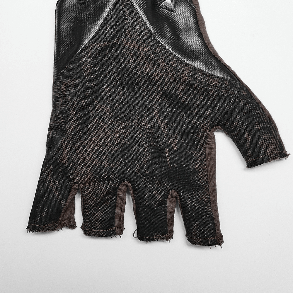 Gothic Rivet Fingerless Gloves with Stretch Knit PU Splice - HARD'N'HEAVY