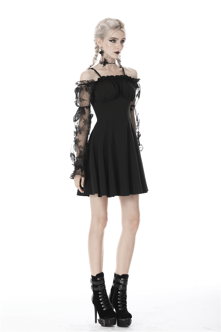 Gothic Romance Off-the-Shoulder Dress with Lace Sleeves
