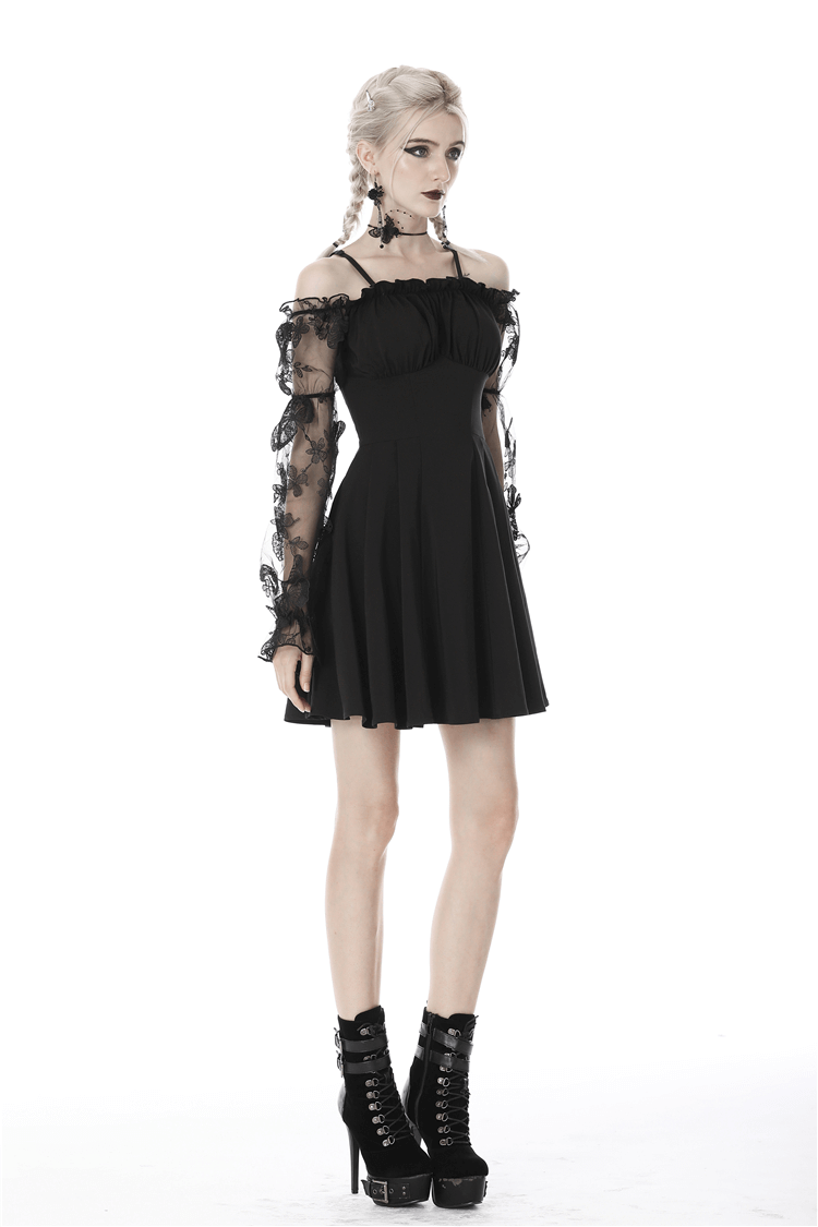 Gothic romance off-the-shoulder dress with lace sleeves, perfect for dark elegance and moonlit twirls.