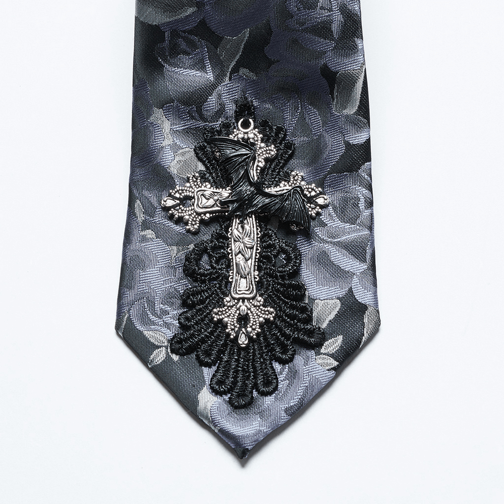 Gothic Rose Bat Design Necktie - Elegant Accessory