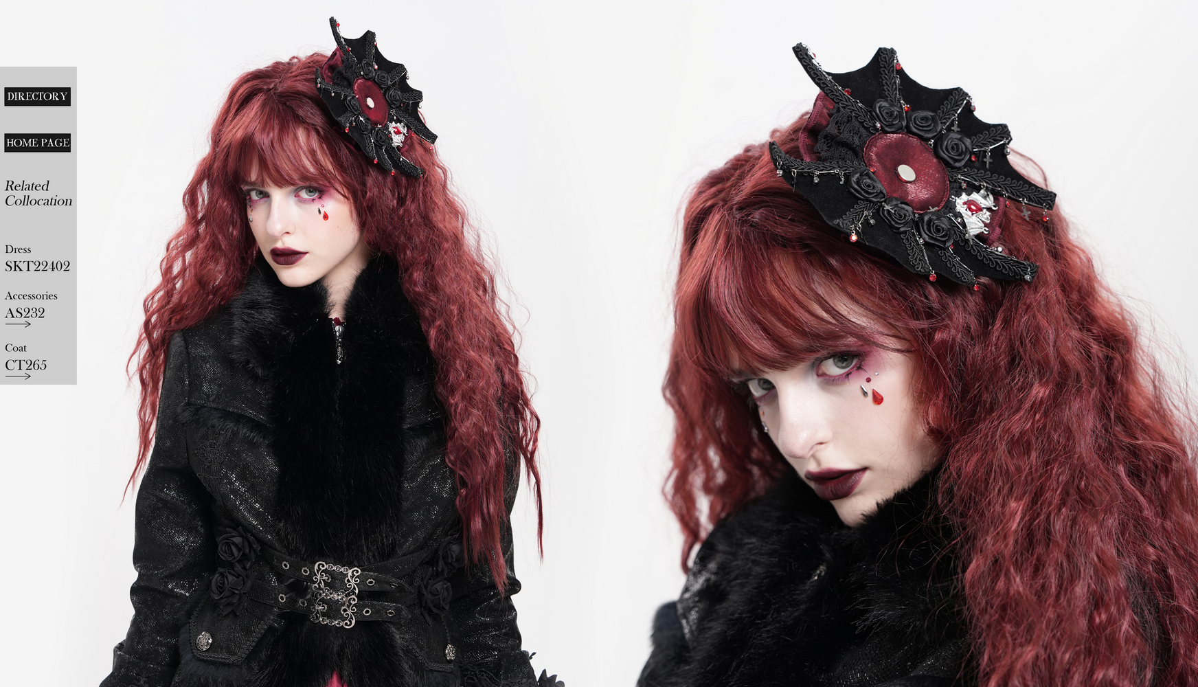 Gothic rose cross hair clip with spider web and skull detail, perfect for dark romantic styles.