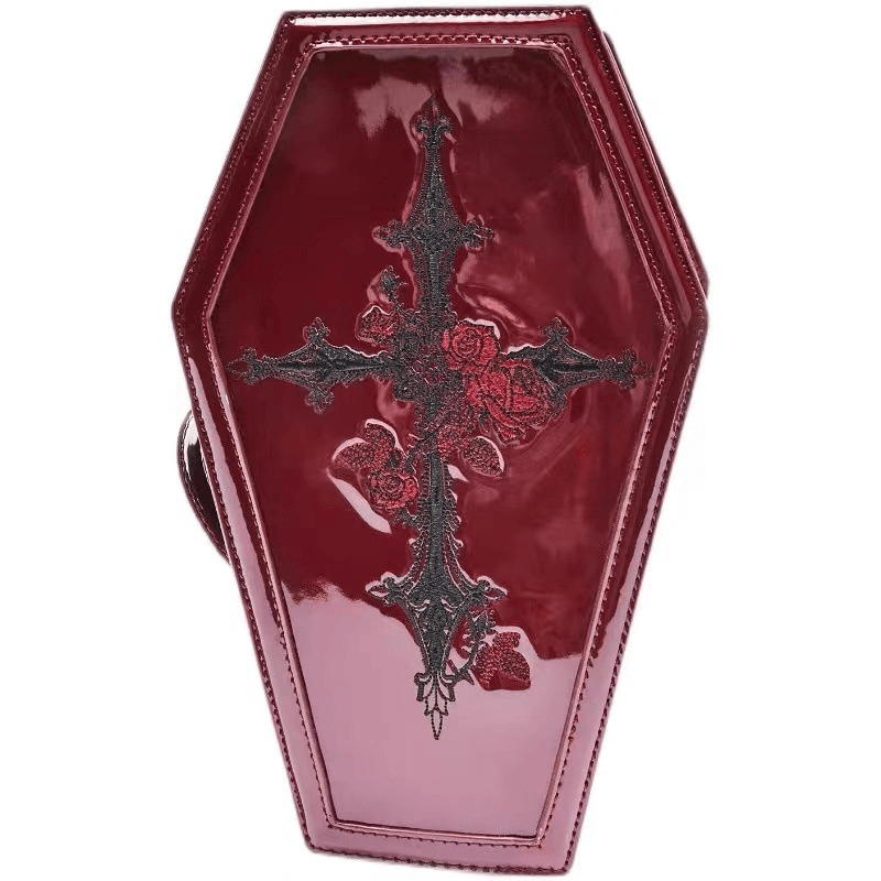 Gothic Rose Embroidered Coffin Shape Handbag / Stylish Shoulder Bag - HARD'N'HEAVY
